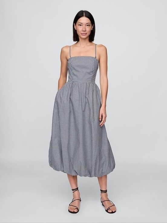 GAP Dresses & Skirts - Gap Poplin Gingham Bubble Midi Dress Navy Blue Gingham